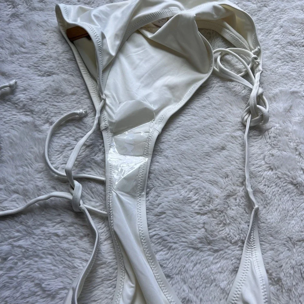 SKIMS Swim Tanga Bikini Bottom Sugar Plum White Side Tie High Cut Size 2X NEW
